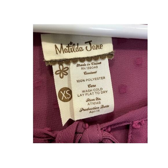 Matilda Jane Serendipity  Blouse Womens XS Mauve Swiss Dot Sheer Peasant Top - Picture 4 of 7